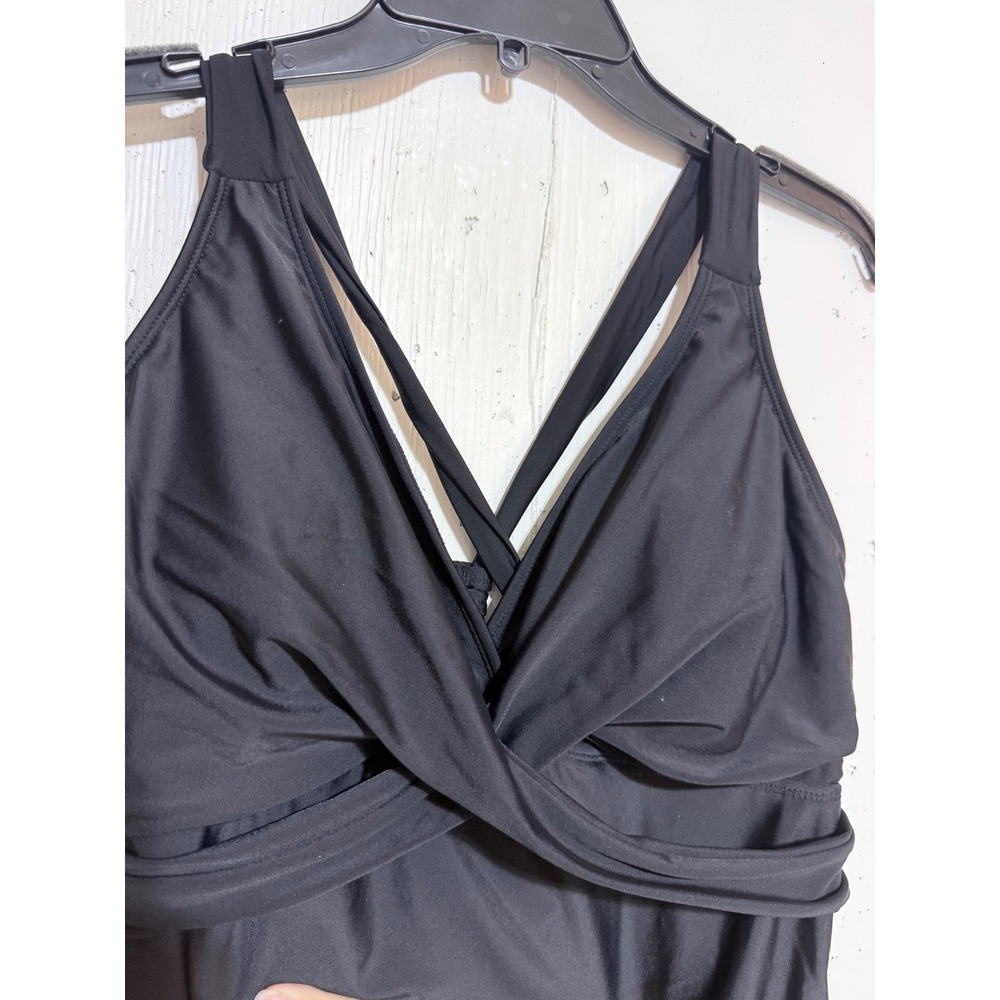 Women's Swim Dress Black Twist Ruffle Hem with Bottoms Tie Back - Like New